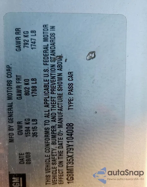 2009 Saturn Sky Redline z USA, uszkodzony, nr VIN 1G8MT35X79Y104008